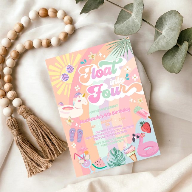 Float Into Four Summer Rainbow Sun 4th Birthday  Einladung (Von Creator hochgeladen)