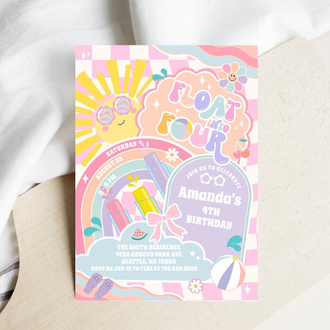 Float Into Four Sun Rainbow Disco 4th Birthday Einladung (Von Creator hochgeladen)