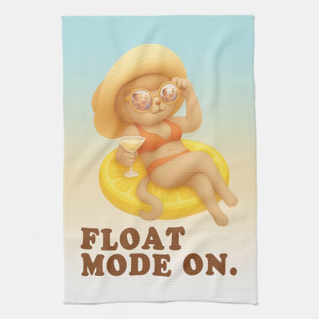 Float Mode On: Summer Cat Lemon Pool Party Art Geschirrtuch (Vertikal)