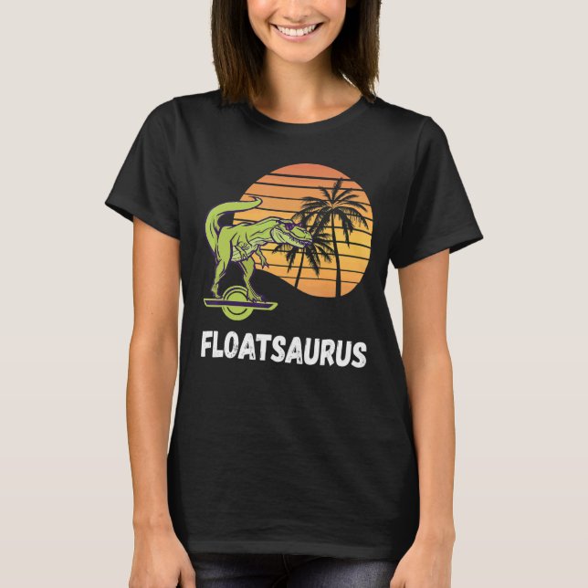 Float Rex Dino Retro Sunset Electric Skateboard on T-Shirt (Vorderseite)