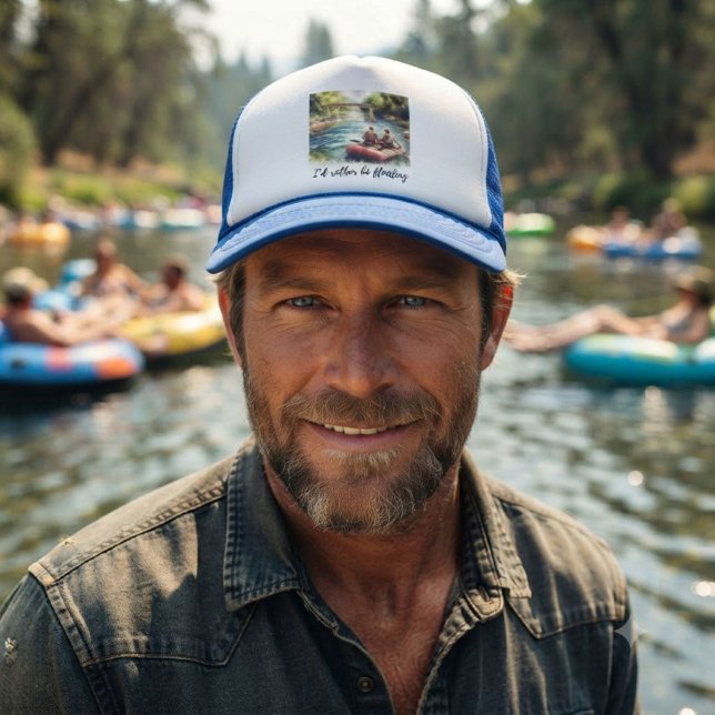 Float Trip Adventure Blue Trucker Hat Truckerkappe ("Digital mockup created with generative AI)