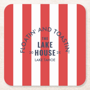 Floaten und Toasten im Lake House Red Stripe Rechteckiger Pappuntersetzer