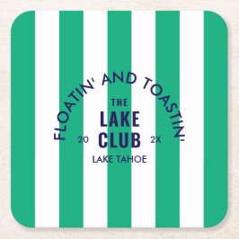 Floatin' and Toastin' The Lake Club GreenStripe Rechteckiger Pappuntersetzer