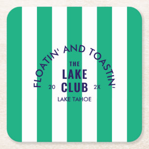 Floatin' and Toastin' The Lake Club GreenStripe Rechteckiger Pappuntersetzer