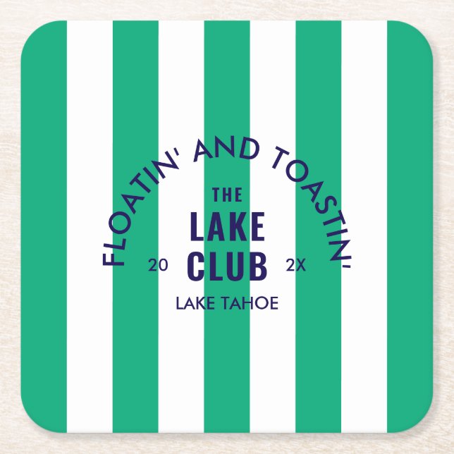 Floatin' and Toastin' The Lake Club GreenStripe Rechteckiger Pappuntersetzer (Vorderseite)