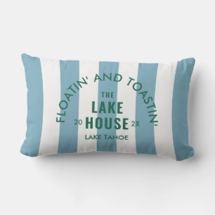 Floatin' and Toastin' The Lake House Blauer Streif Kissen Für Draußen