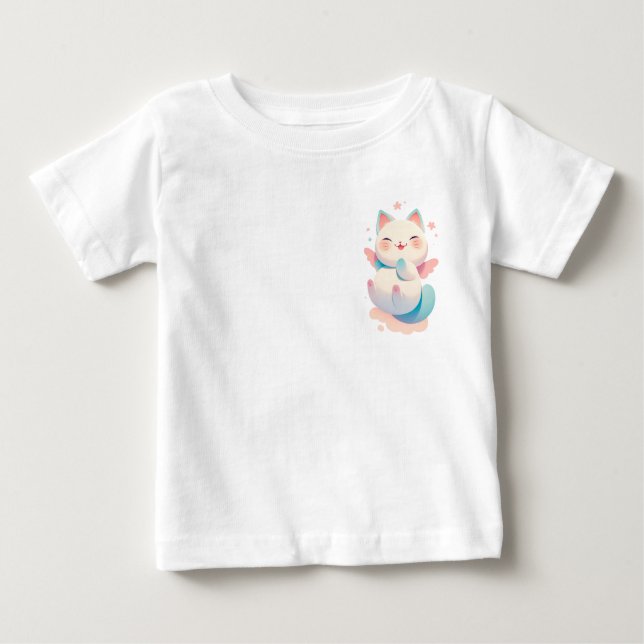 Floating Angel Cat - Whimsical Pastel Fantasy Art Baby T-shirt (Vorderseite)