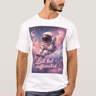 Floating Astronaut Coffee Lover Funny Space T-Shirt
