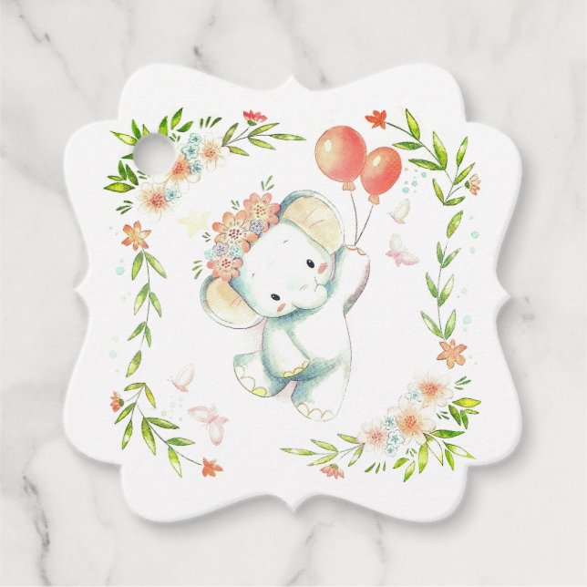Floating Baby Elephant mit Balloons Geschenkanhänger (Vorderseite)