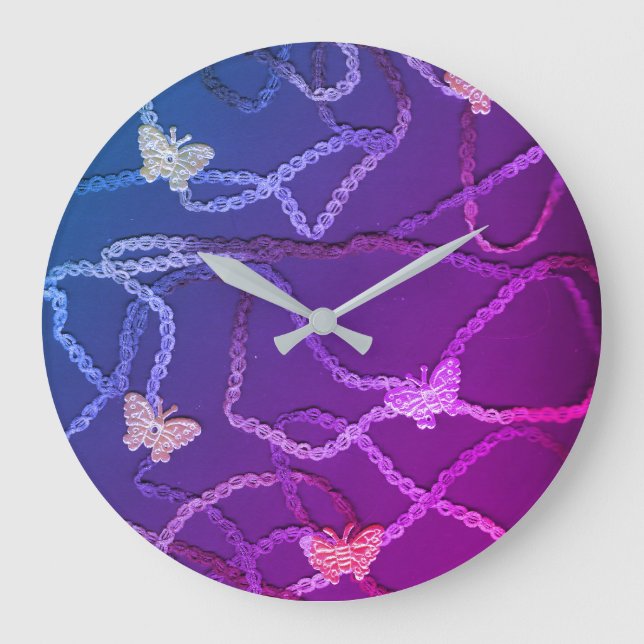 Floating Butterflies Clock (Purple) Große Wanduhr (Vorderseite)