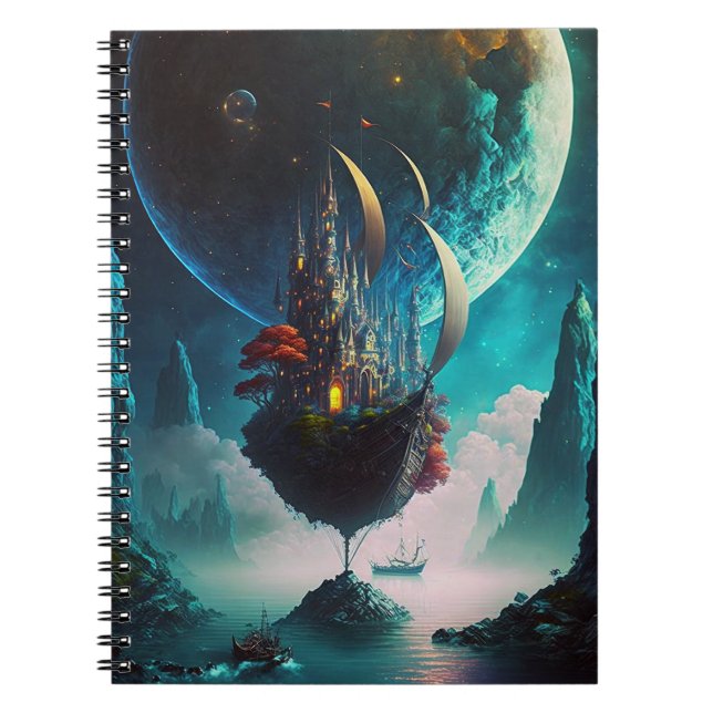 Floating Castle Ship Fantasy Art Notebook Notizblock (Vorderseite)