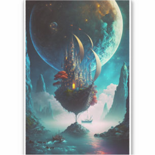 Floating Castle Ship Fantasy Art Sticker