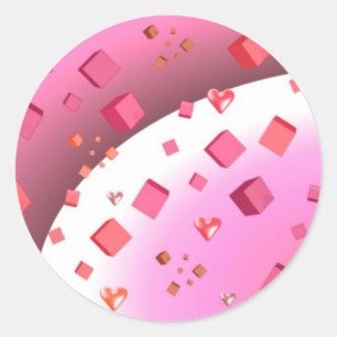 Floating Cubes and Hearts Runder Aufkleber