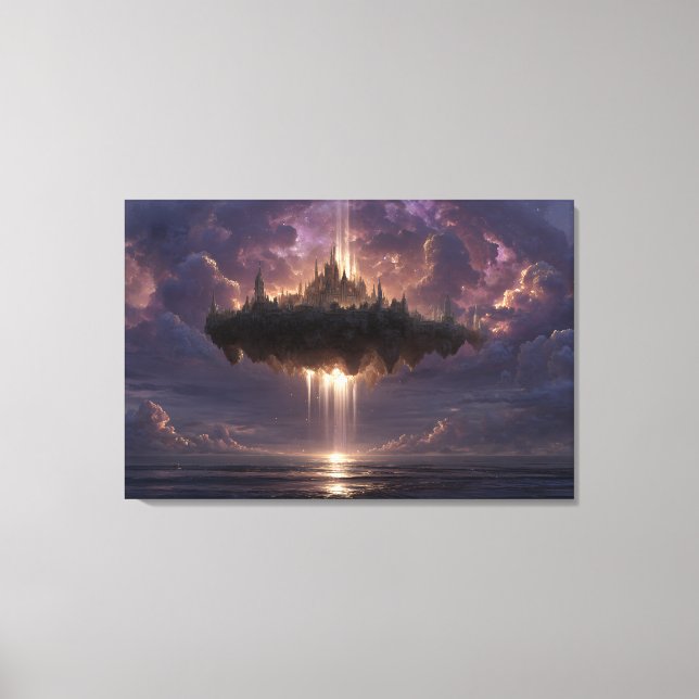 Floating Fantasy Castle Cloud Beams Glow Leinwanddruck (Vorderseite)