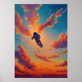 Floating Figure Pointillism Dream Sky Poster