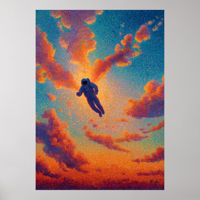 Floating Figure Pointillism Dream Sky Poster (Vorne)