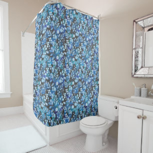 Floating Floral Pattern 01.Blue DGrey BG Duschvorhang