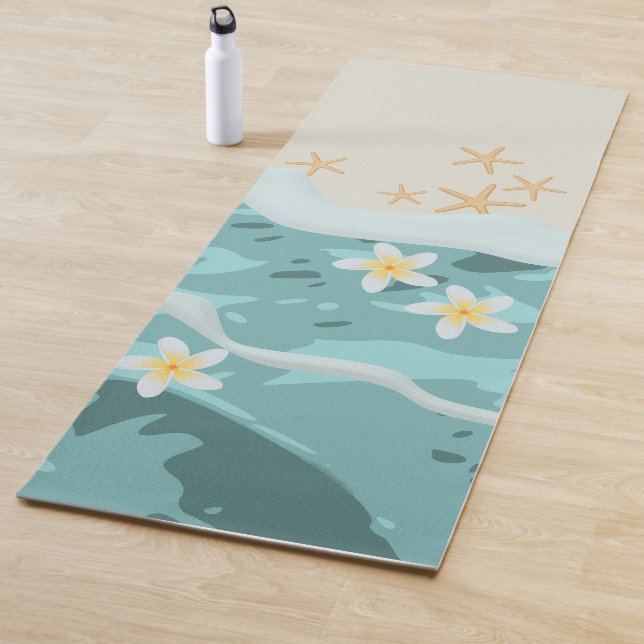 Floating Frangipanis auf Beach Wave Meet Starfish Yogamatte (Beispiel)