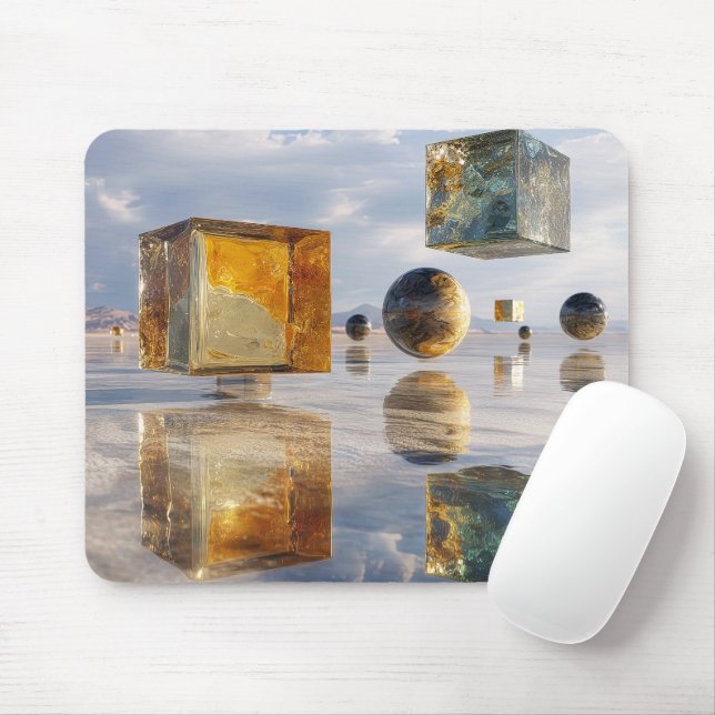 Floating Geometric Marvels Over Water Mousepad (Mit Mouse)