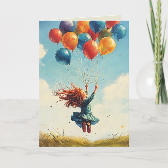Floating Girl mit Balloons Einladung (Vorderseite)