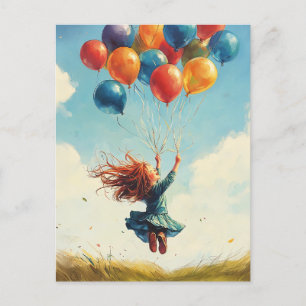 Floating Girl mit Balloons Postkarte