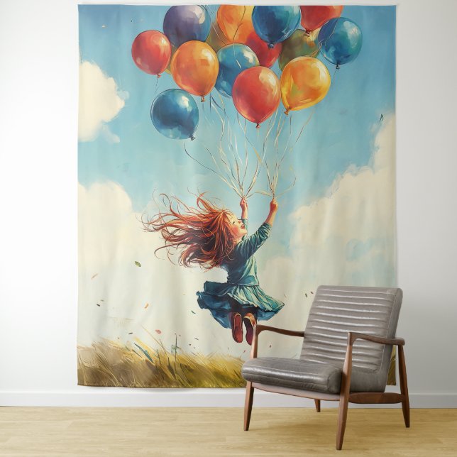 Floating Girl mit Balloons Wandteppich (Beispiel)