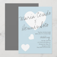 Floating Heart Lettering Script Wedding Blue Gray