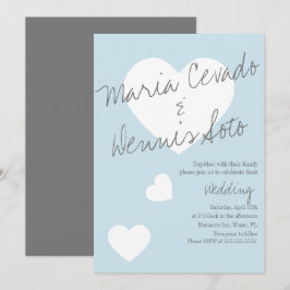 Floating Heart Lettering Script Wedding Blue Gray Einladung