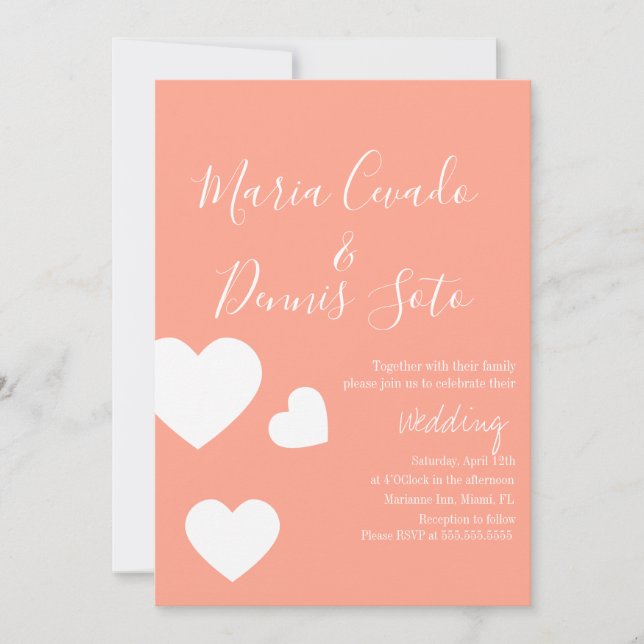 Floating Heart Lettering Script Wedding Bold Farbe Einladung (Vorderseite)