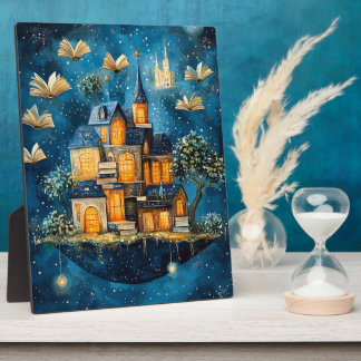 Floating House of Books Fantasy Tabletop Art Fotoplatte