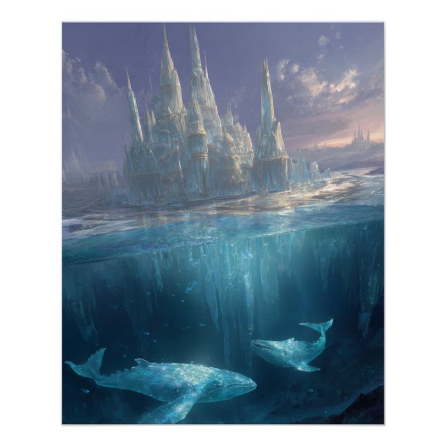 Floating Ice Castle With Ocean Whales Poster (Vorderseite)