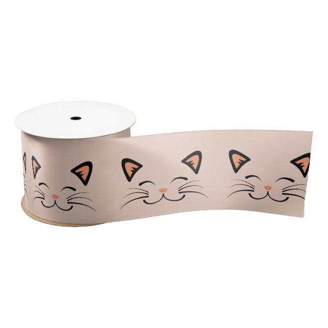 Floating Kitten Cat Face Pattern  Satinband (Spule)