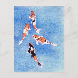 Floating Koi Blue Postcard Postkarte