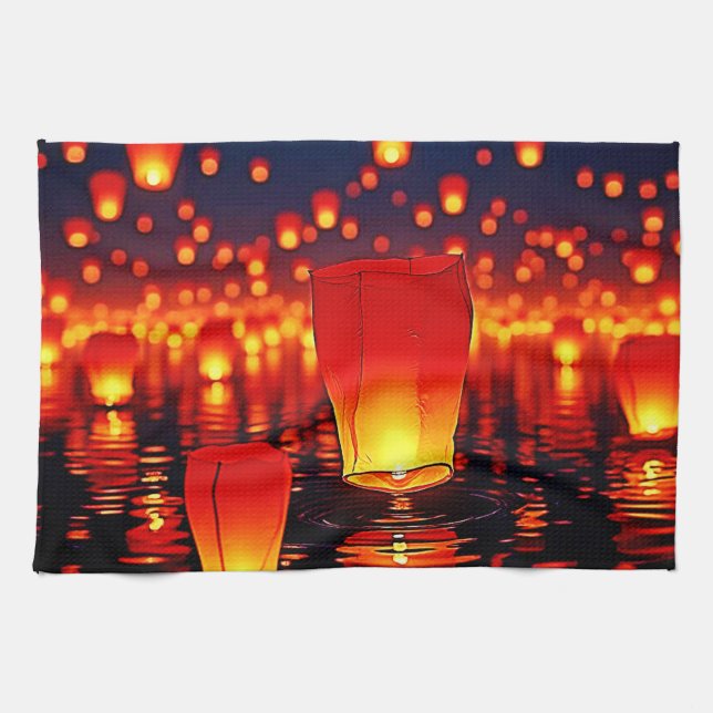 Floating Lanterns of Hope Design Geschirrtuch (Horizontal)