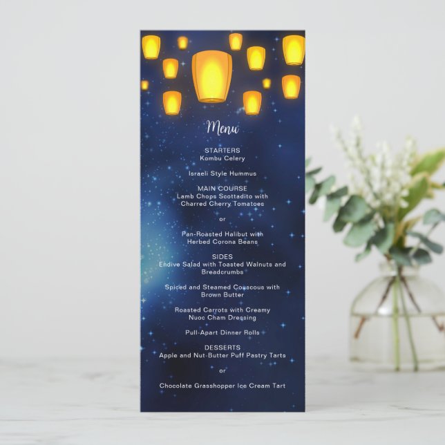 Floating Lanterns Wedding Besondere Anlass Menu Einladung (Stehend Vorderseite)