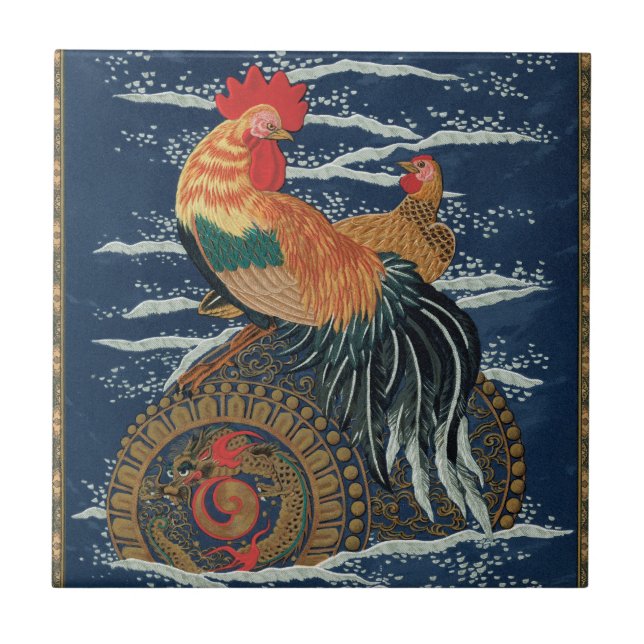Floating Life: Rooster and Hen at Sea Fliese (Vorderseite)