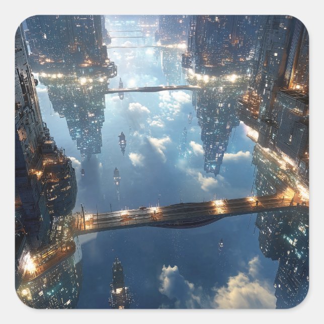Floating Metropolis in the Sky Quadratischer Aufkleber (Vorderseite)