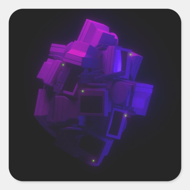 Floating Monitors Cluster - Vaporwave Neon Aesthet Quadratischer Aufkleber (Vorderseite)