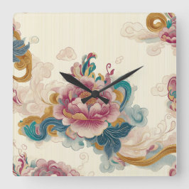 Floating Peony Quadratische Wanduhr