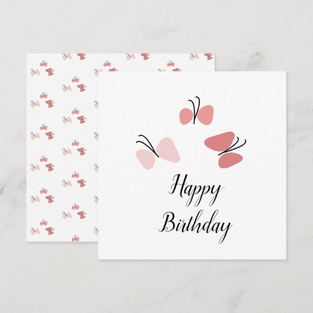 Floating Pink Butterflies Happy Birthday (Vorne/Hinten)