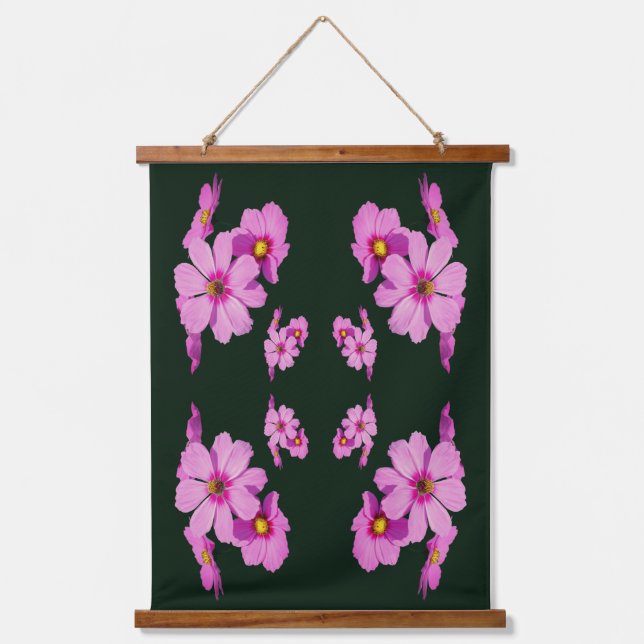 Floating Pink Cosmos Blume Abstrakt Wandteppich Mit Holzrahmen (Vorderseite)