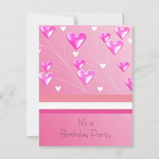 Floating Pink Hearts Birthday Einladung