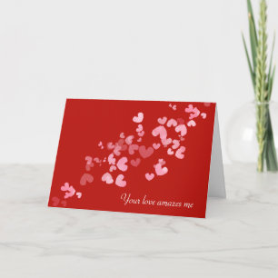 Floating Pink Hearts on Red Card Karte