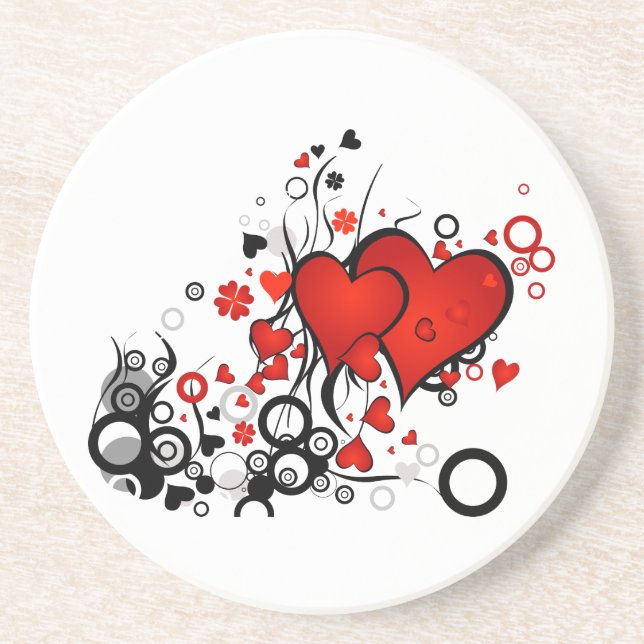 Floating Red Hearts Sandstein Untersetzer (Vorne)