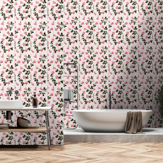 Floating-Rose mit rosa Streifen Tapete