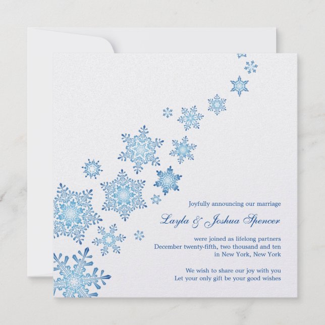 Floating Snowflakes Wedding Announcement Card Einladung (Vorderseite)