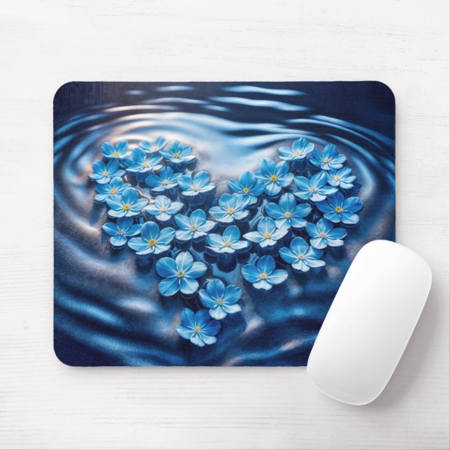 Floating Vergessen-Me-Not Blue Heart Mousepad (Mit Mouse)