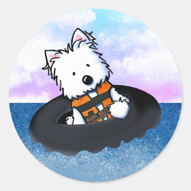Floating Westie KiniArt Sticker (Vorderseite)