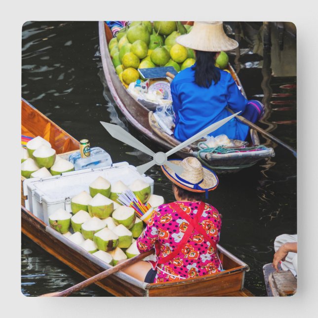 Floatmarkt in Bangkok Quadratische Wanduhr (Vorderseite)