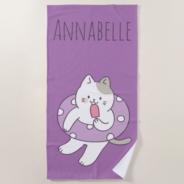 Floaty Kitty Personalize Strandtuch (Vorderseite)